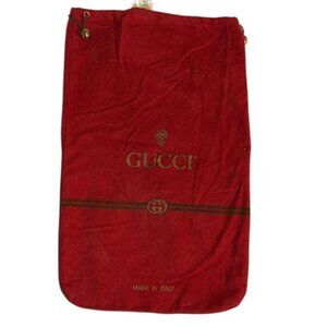Gucci Italy red emblem stripes GG cotton flannel drawstring shoe bag